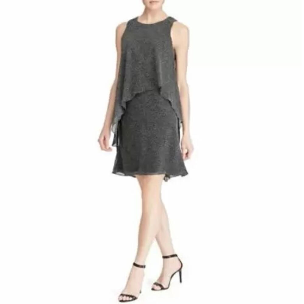 Ralph Lauren Polka Dot Chiffon Ruffled A-Line Dress Black and White Size 8P